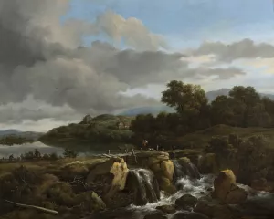 Landscape with Cascade by Jacob Van Ruisdael Oil Painting