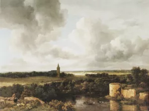 Landscape with Church and Ruined Castle by Jacob Van Ruisdael Oil Painting