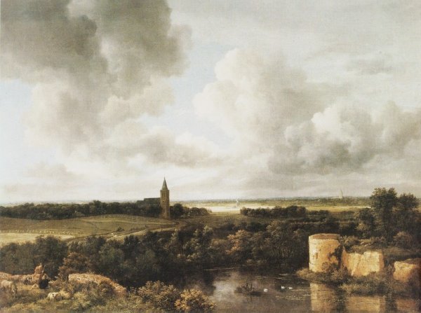 Main Product Photo of Landscape with Church and Ruined Castle Painting by Jacob Van Ruisdael