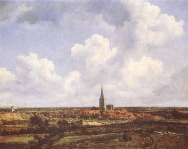 Main Product Photo of Landscape with Church and Village Painting by Jacob Van Ruisdael