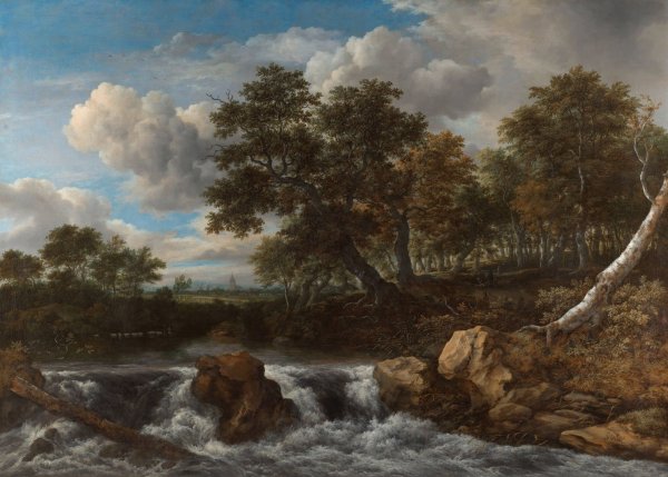 Main Product Photo of Landscape with Waterfall  Painting by Jacob Van Ruisdael