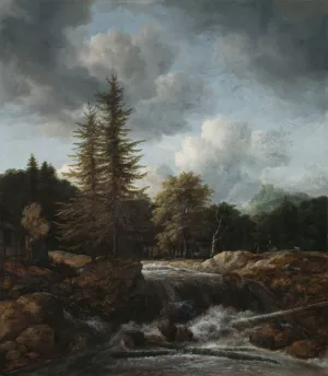 Landscape with Waterfall by Jacob Van Ruisdael Oil Painting