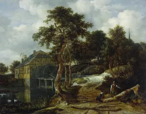 Landscape with watermill by Jacob Van Ruisdael Oil Painting