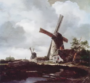 Landscape with Windmills near Haarlem by Jacob Van Ruisdael Oil Painting