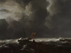 Rough Sea at a Jetty by Jacob Van Ruisdael Oil Painting