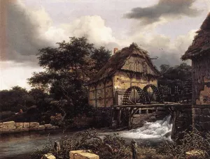Two Water Mills and an Open Sluice by Jacob Van Ruisdael - Oil Painting Reproduction