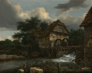 Two Watermills and an Open Sluice by Jacob Van Ruisdael Oil Painting
