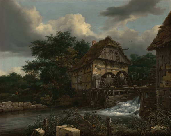 Main Product Photo of Two Watermills and an Open Sluice Painting by Jacob Van Ruisdael