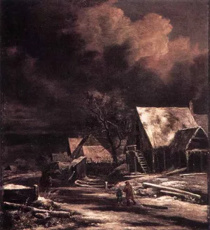 Village at Winter at Moonlight Oil painting by Jacob Van Ruisdael