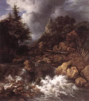 Waterfall in a Mountainous Northern Landscape by Jacob Van Ruisdael - Oil Painting Reproduction