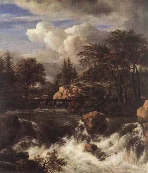 Waterfall in a Rocky Landscape by Jacob Van Ruisdael - Oil Painting Reproduction