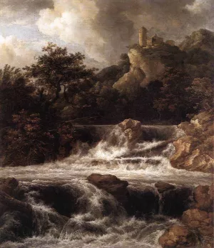 Waterfall with Castle Built on the Rock by Jacob Van Ruisdael Oil Painting