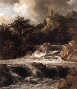 Waterfall with Castle Built on the Rock Oil painting by Jacob Van Ruisdael