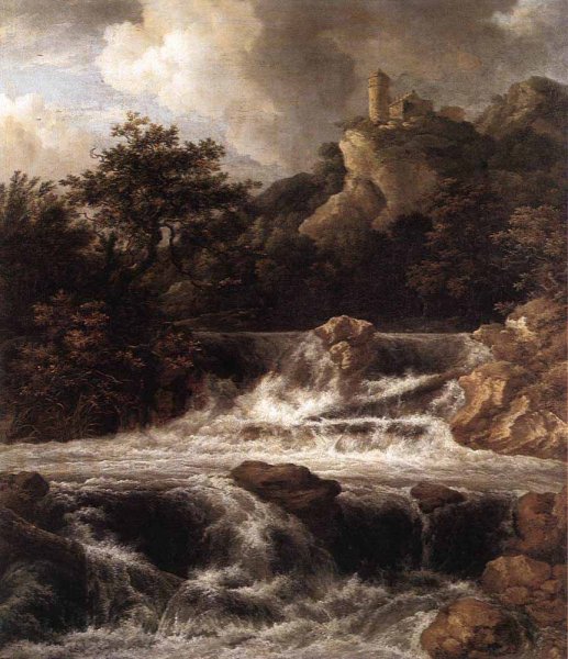 Main Product Photo of Waterfall with Castle Built on the Rock Painting by Jacob Van Ruisdael