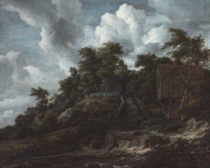 Wooded hillside with a view of Bentheim Castle by Jacob Van Ruisdael Oil Painting
