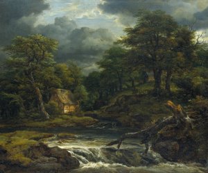 Wooded Landscape with Waterfall and Approaching Storm by Jacob Van Ruisdael Oil Painting