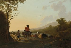 Landscape with Cattle Driver and Shepherd by Jacob Van Strij Oil Painting
