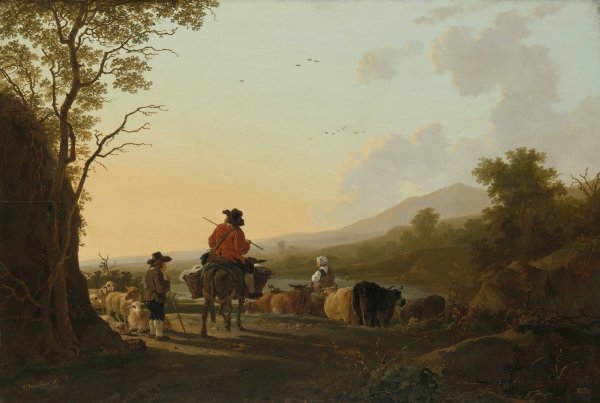 Landscape with Cattle Driver and Shepherd  by Jacob Van Strij - Hand-Painted Oil Painting Reproduction