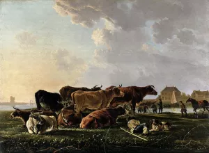 Landscape with Cattle by Jacob Van Strij Oil Painting