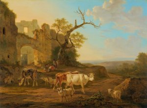 Landscape with Cows near a Ruin by Jacob Van Strij Oil Painting