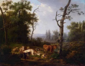 Wooded Landscape with Resting Cattle by Jacob Van Strij - Oil Painting Reproduction