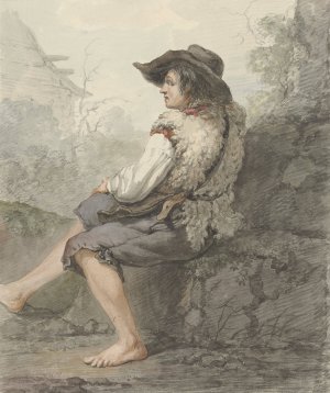 Zittende jongen met hoed en schapenvacht, naar links by Jacob Van Strij Oil Painting