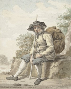 Zittende man met een knapzak en een stok by Jacob Van Strij Oil Painting