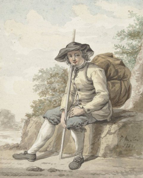 Zittende man met een knapzak en een stok  by Jacob Van Strij - Hand-Painted Oil Painting Reproduction