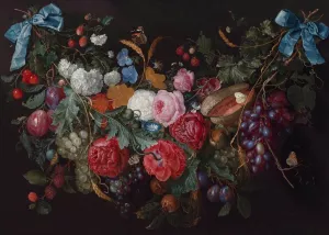 A Swag of Flowers by Jacob Van Walscapelle Oil Painting