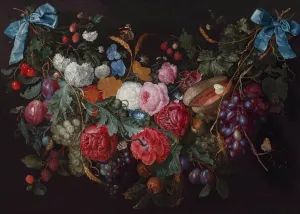 A Swag of Flowers Oil painting by Jacob Van Walscapelle