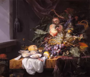 Still Life with fruit and oysters by Jacob Van Walscapelle Oil Painting
