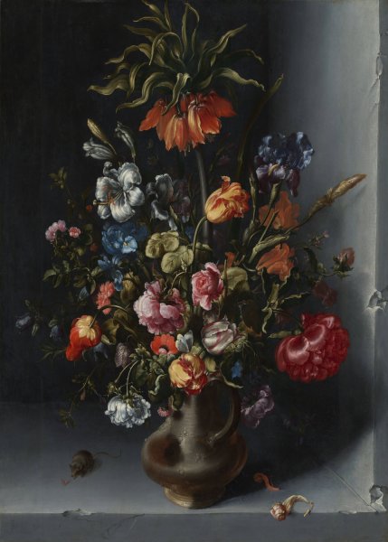 Main Product Photo of Bloemstilleven met een keizerskroon in een stenen nis  Painting by Jacob Vosmaer
