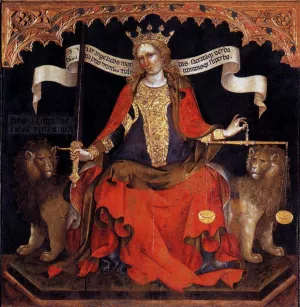 Justice Between the Archangels Michael and Gabriel Detail Oil painting by Jacobello Del Fiore