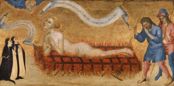 Main Product Photo of Martyrdom of Saint Lawrence, with Two Benedictine Nuns  Painting by Jacobello Del Fiore