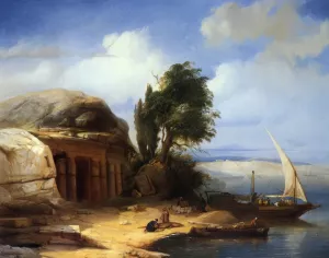 On the Banks of the Nile by Jacobus Alburtus Michael Jacobs Oil Painting