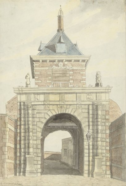 Main Product Photo of Gezicht op de oude Vriesche Poort te Alkmaar, van voren  Painting by Jacobus Andreas Crescent