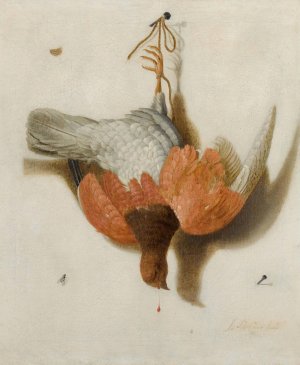 A Trompe L'oeil With A Willow Ptarmigan Hanging From A Nail by Jacobus Biltius Oil Painting