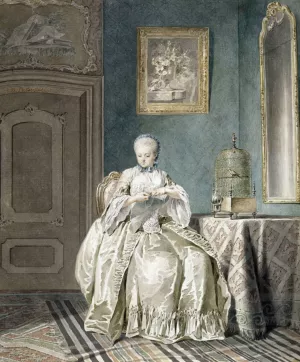 Jeune Brodeuse a la cage by Jacobus Buys Oil Painting