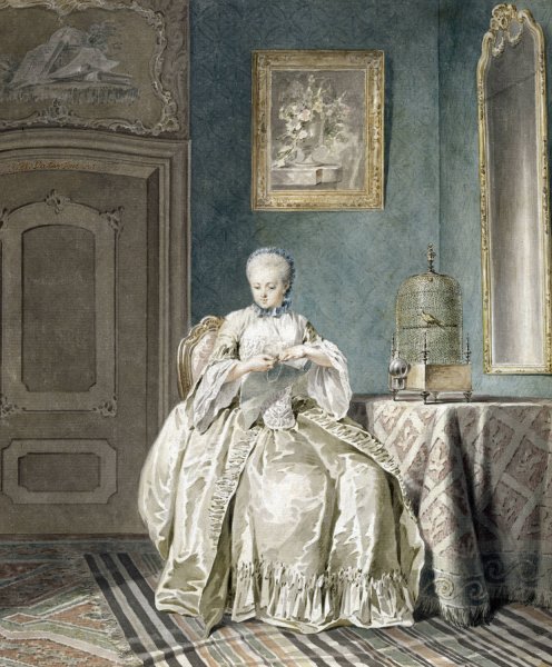 Jeune Brodeuse a la cage  by Jacobus Buys - Hand-Painted Oil Painting Reproduction
