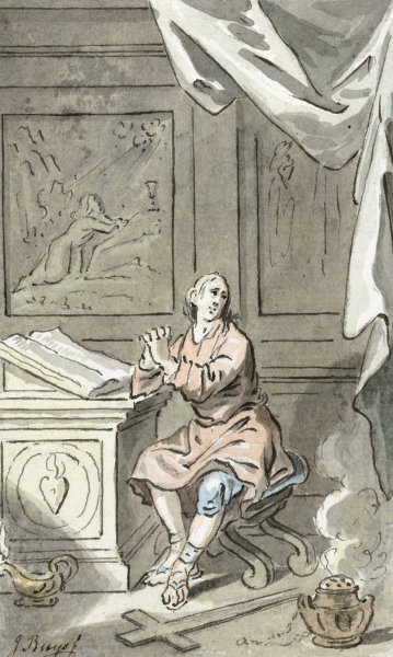 Zittende man met gevouwen handen, achter een bijbel  by Jacobus Buys - Hand-Painted Oil Painting Reproduction