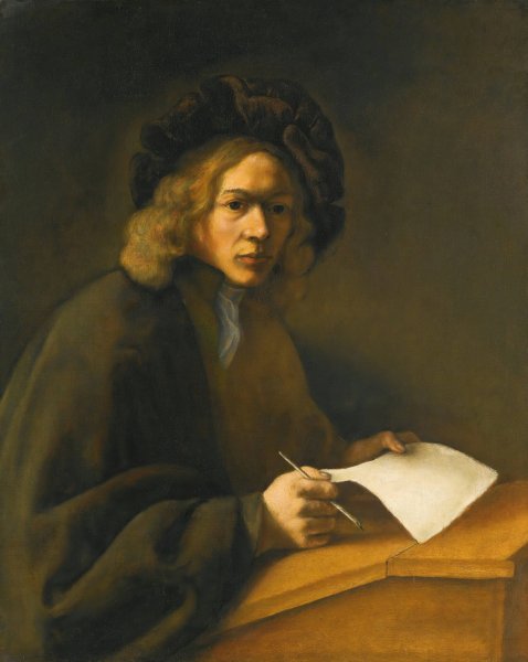 A Young Man At A Writing Desk by Jacobus Levecq - Hand-Painted Oil Painting Reproduction