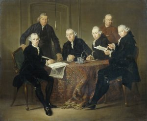The Four Regents, the Secretary and the House Father of the Lepers'House of Amsterdam, 1773 by Jacobus Luberti Augustini Oil Painting