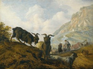 Goats On A Hillside With Herders Beyond by Jacobus Sibrandi Mancadan Oil Painting