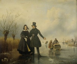 Portrait of Mr. and Mrs. Thijssen on the Ice by Jacobus Sorensen Oil Painting