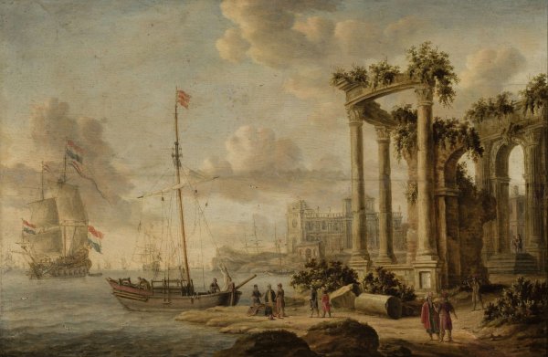 Seaside landscape with ancient ruins on the coast  by Jacobus Storck - Hand-Painted Oil Painting Reproduction