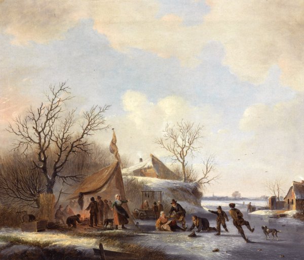 Figures on the Ice by Jacobus Van Der Stok - Hand-Painted Oil Painting Reproduction