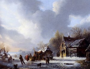 Skaters On A Frozen River Near A 'Koek En Zopie'