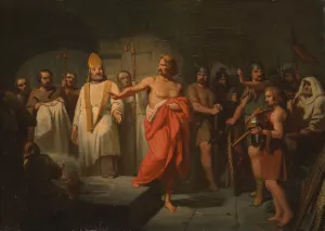King Radbout refuses to be baptised, Anno 719 by Jacobus Van Dijck Oil Painting