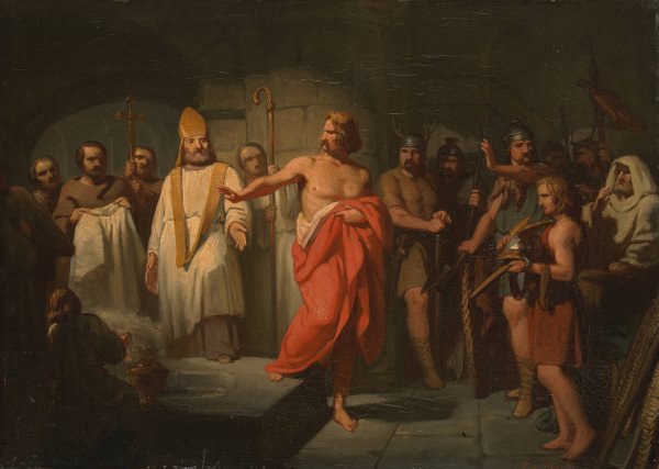 Main Product Photo of King Radbout refuses to be baptised, Anno 719  Painting by Jacobus Van Dijck