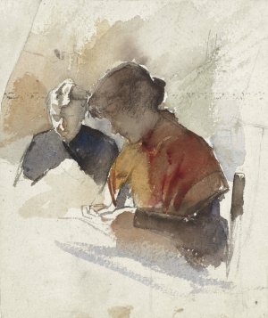 Twee naaiende vrouwen by Jacobus Van Looy Oil Painting
